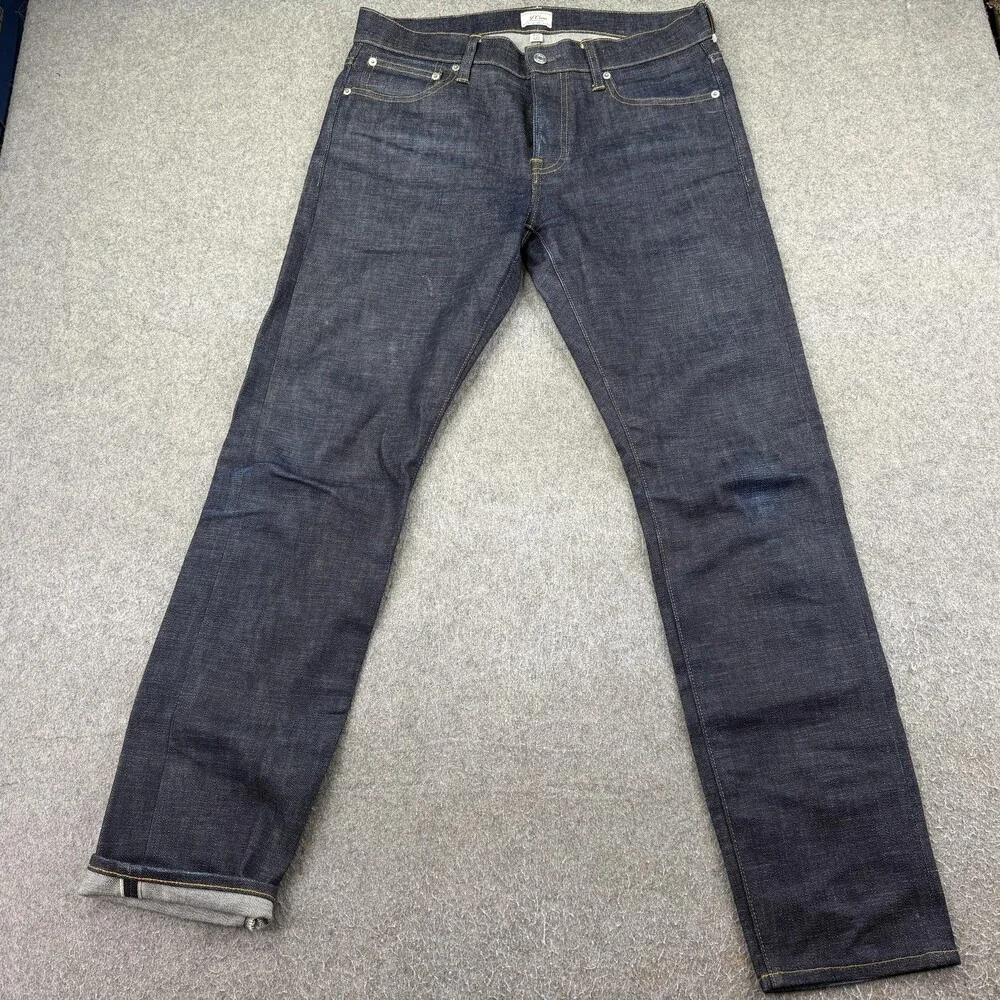 J.Crew Jeans Mens 33x32 Blue Dark Wash 484 Slim Straight Selvage Denim Pants